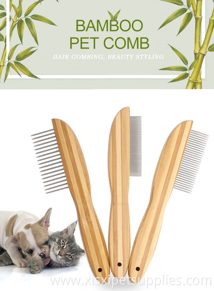 Factory Wholesale Bamboo Wooden Handle Cat Flea Comb Pet Dog Hair Grooming Comb